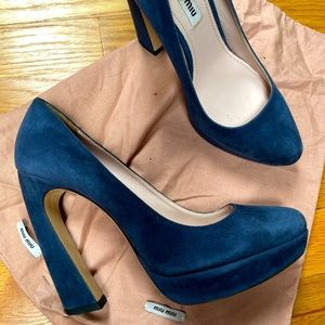 Miu Miu Vintage platform heels, Blue suede shoes, Size 37